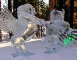 ice sculpture of unicorn and bear